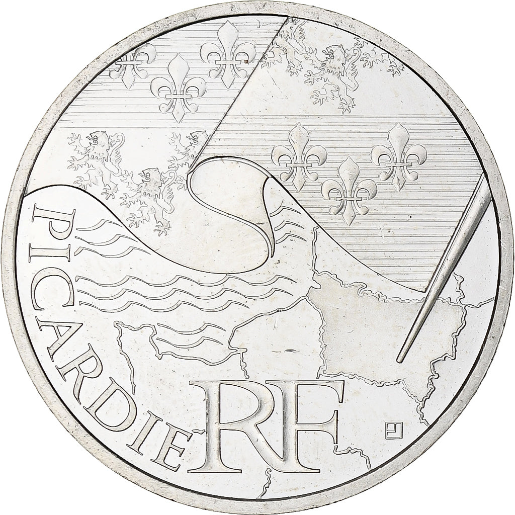 France, 10 Euro, Picardie, Euros des régions, 2010, MS(64), Silver