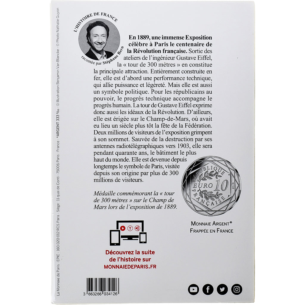 France, 10 Euro, Pièces d'Histoire, 2019, Tour Eiffel, FDC, Argent