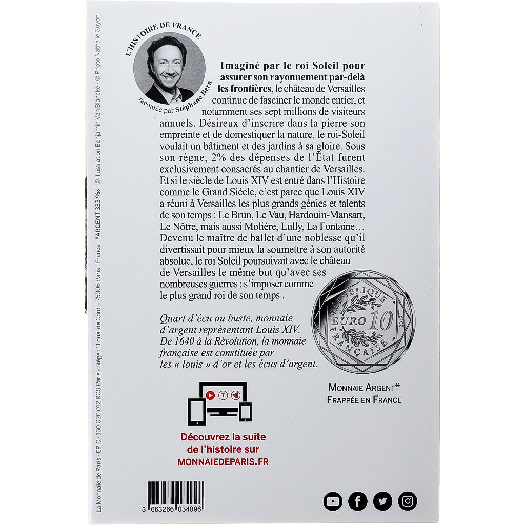 France, 10 Euro, Pièces d'Histoire, 2019, Louis XIV, MS(65-70), Silver