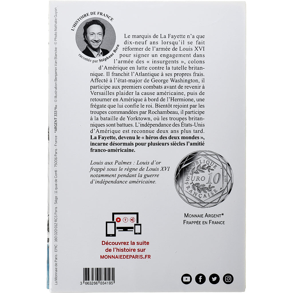 France, 10 Euro, Pièces d'Histoire, 2019, La Fayette, FDC, Argent