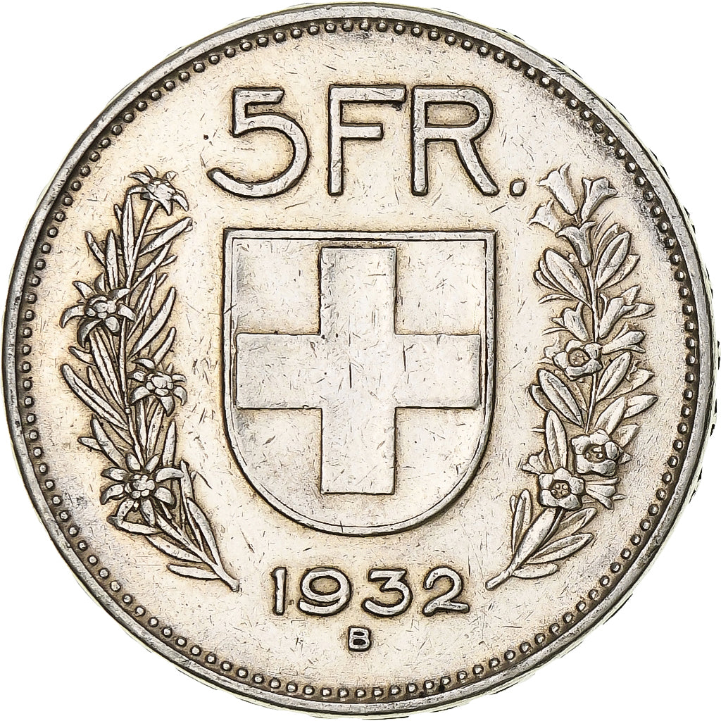 Moneda, Suiza, 5 Francs, 1932, Bern, MBC+, Plata, KM:40