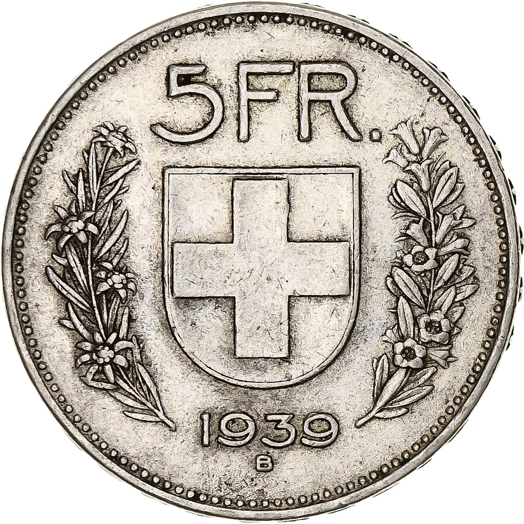 Coin, Switzerland, 5 Francs, 1939, Bern, EF(40-45), Silver, KM:40