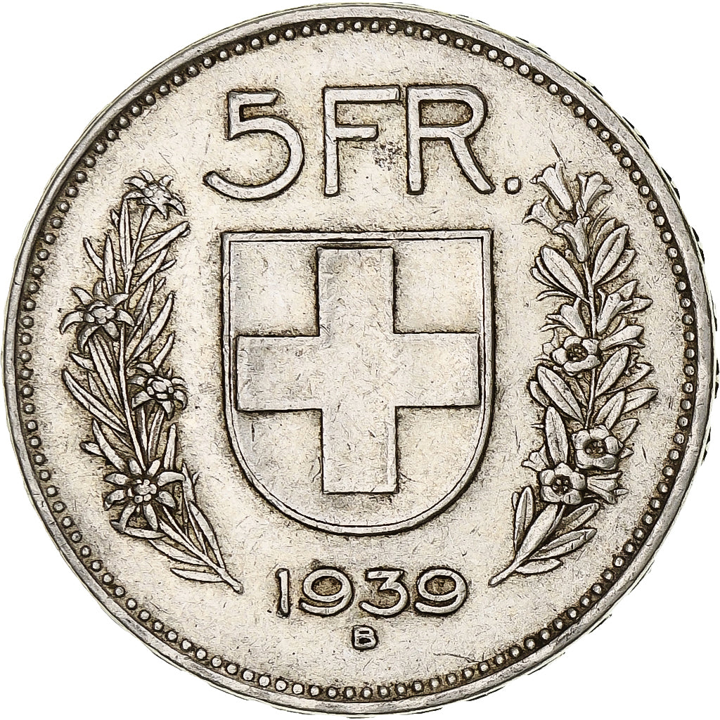 Munten, Zwitserland, 5 Francs, 1939, Bern, ZF+, Zilver, KM:40