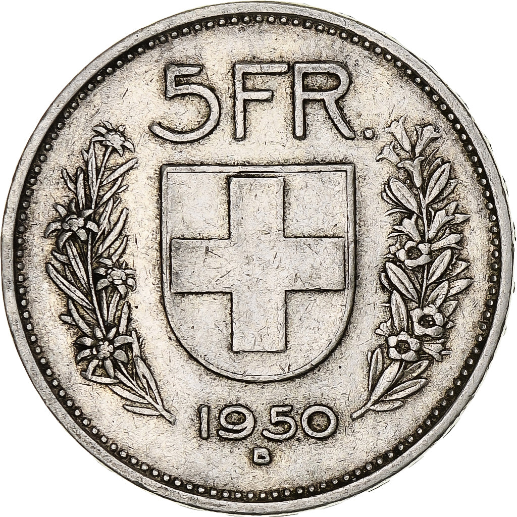 Coin, Switzerland, 5 Francs, 1950, Bern, AU(50-53), Silver, KM:40