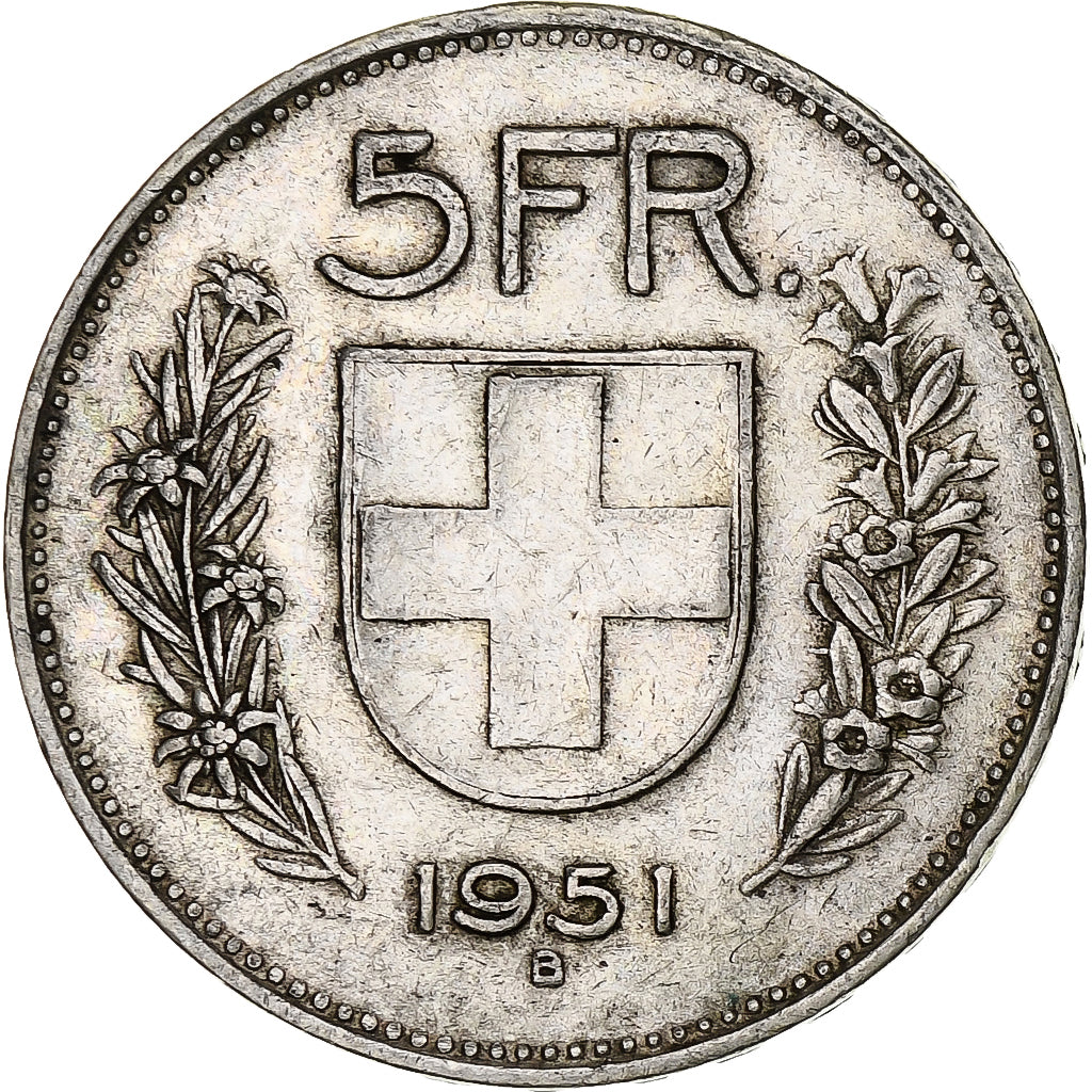 Münze, Schweiz, 5 Francs, 1951, Bern, SS+, Silber, KM:40