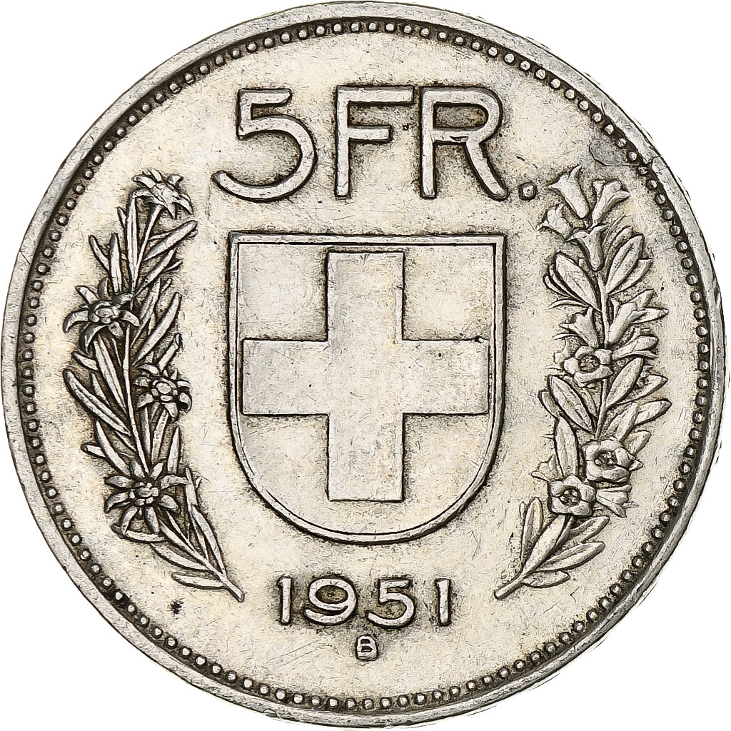 Coin, Switzerland, 5 Francs, 1951, Bern, AU(50-53), Silver, KM:40