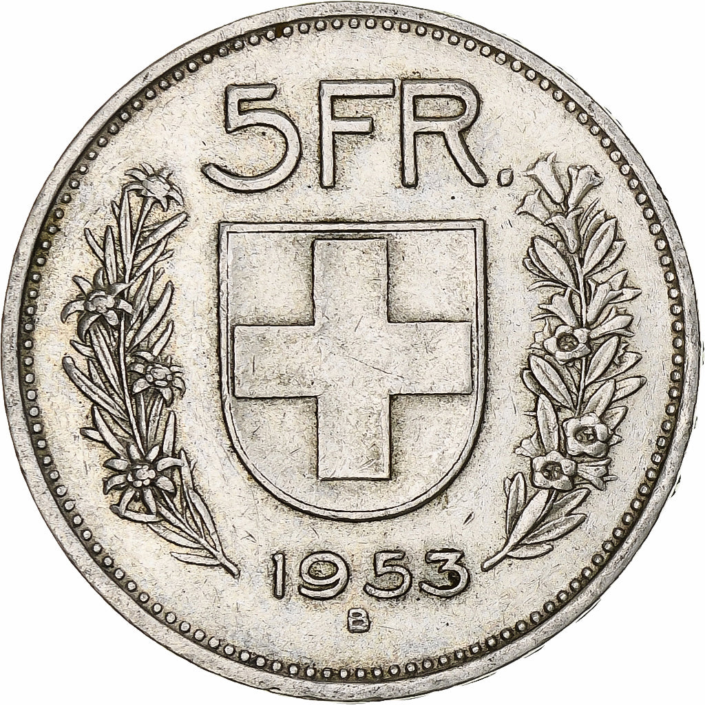 Moneta, Szwajcaria, 5 Francs, 1953, Bern, AU(50-53), Srebro, KM:40