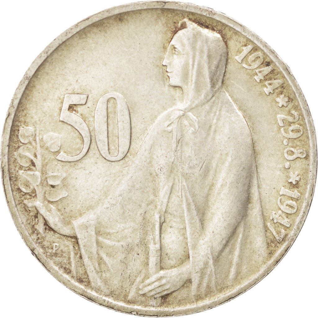 Coin, Czechoslovakia, 50 Korun, 1947, AU(55-58), Silver, KM:24