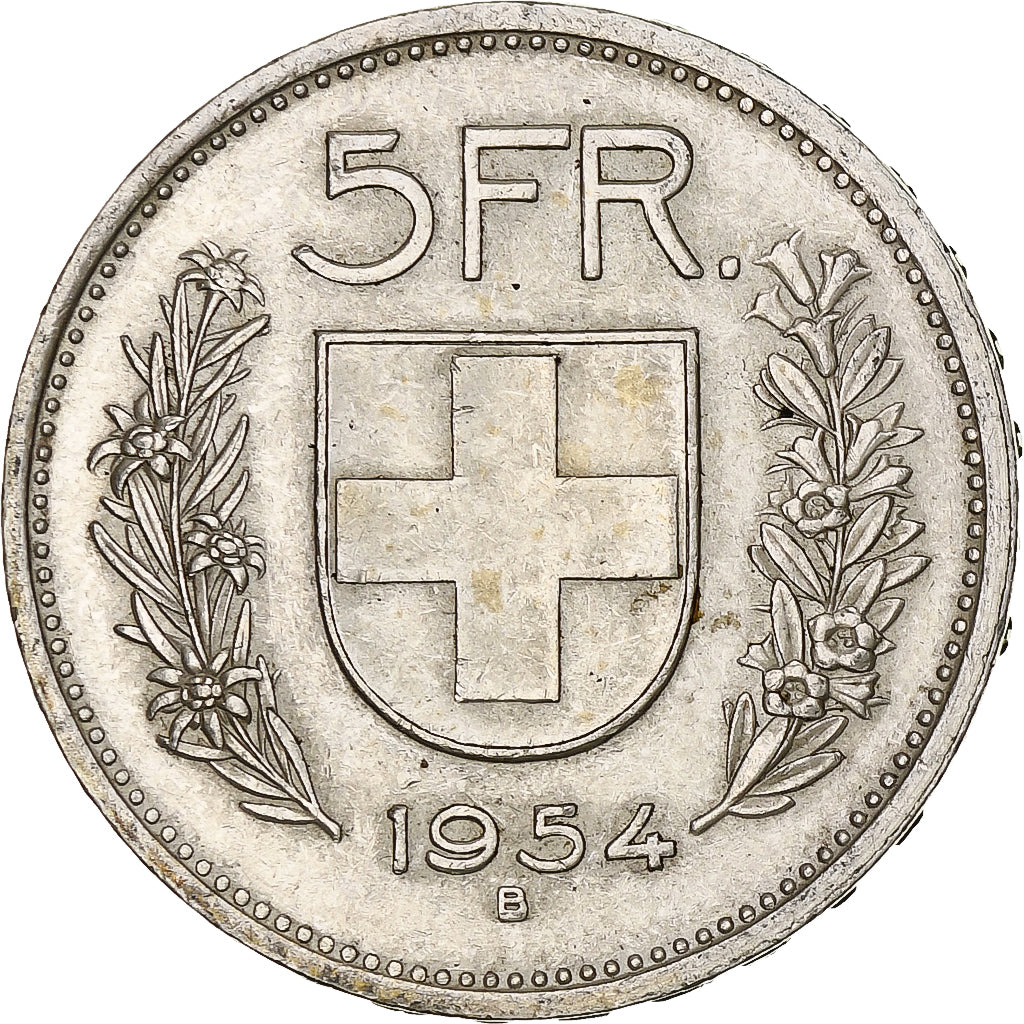 Moneta, Szwajcaria, 5 Francs, 1954, Bern, AU(55-58), Srebro, KM:40