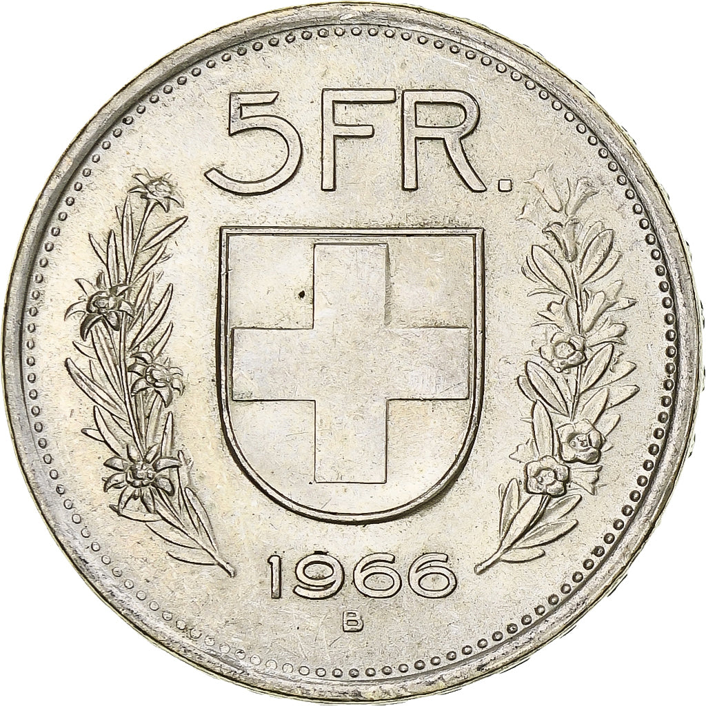 Coin, Switzerland, 5 Francs, 1966, Bern, MS(60-62), Silver, KM:40