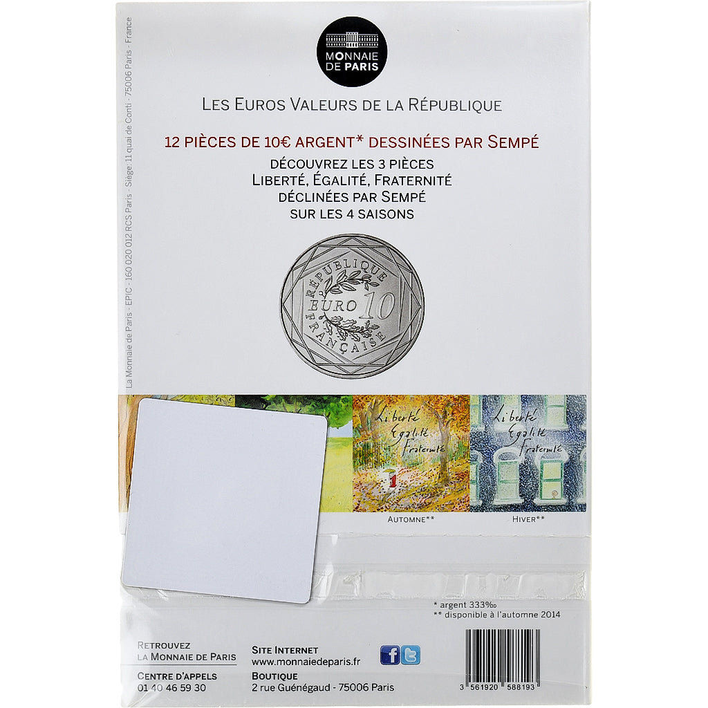 France, 10 Euro, Sempé - Été - Égalité, 2014, Monnaie de Paris, MS(65-70)