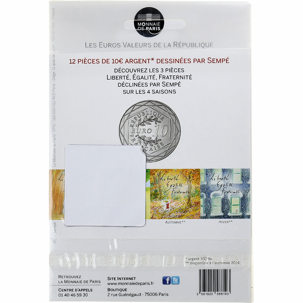 France, Monnaie de Paris, 10 Euro, Sempé - Printemps - Liberté, 2014