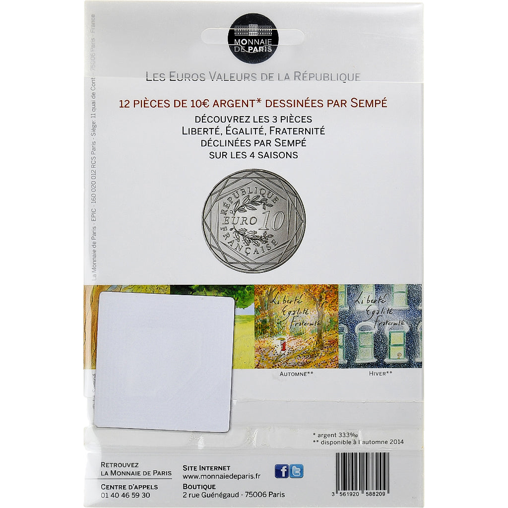 France, 10 Euro, Monnaie de Paris, Sempé - Hiver - Liberté, 2014, Monnaie de
