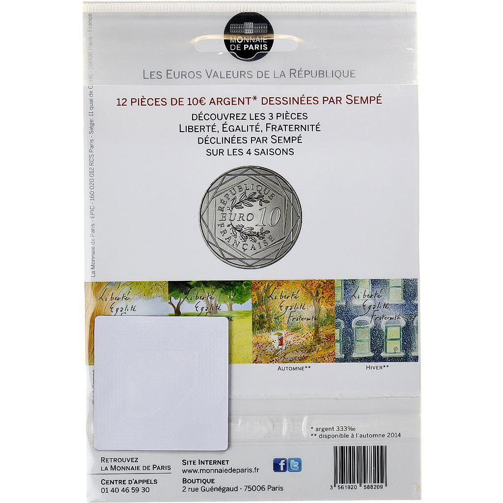 France, 10 Euro, Monnaie de Paris, Sempé - Hiver - Liberté, 2014, Monnaie de