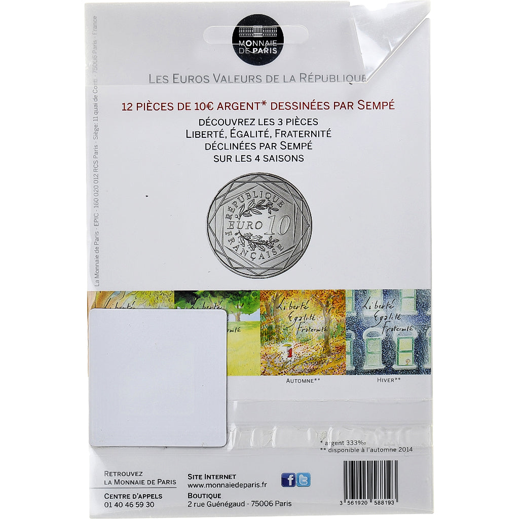 Francia, 10 Euro, Monnaie de Paris, Sempé - Été - Fraternité, 2014, Monnaie