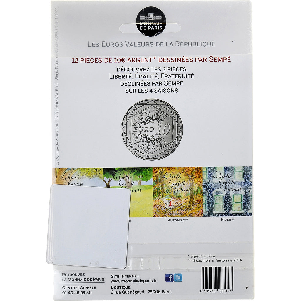 France, Monnaie de Paris, 10 Euro, 2014, Paris, Sempé Fraternité Printemps