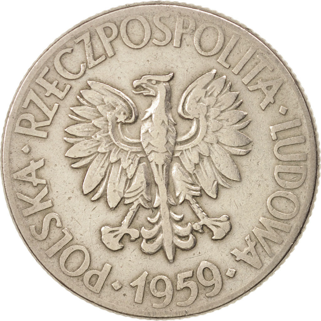 POLAND, 10 Zlotych, 1959, Warsaw, KM #50, EF(40-45), Copper-Nickel, 31, 13.15