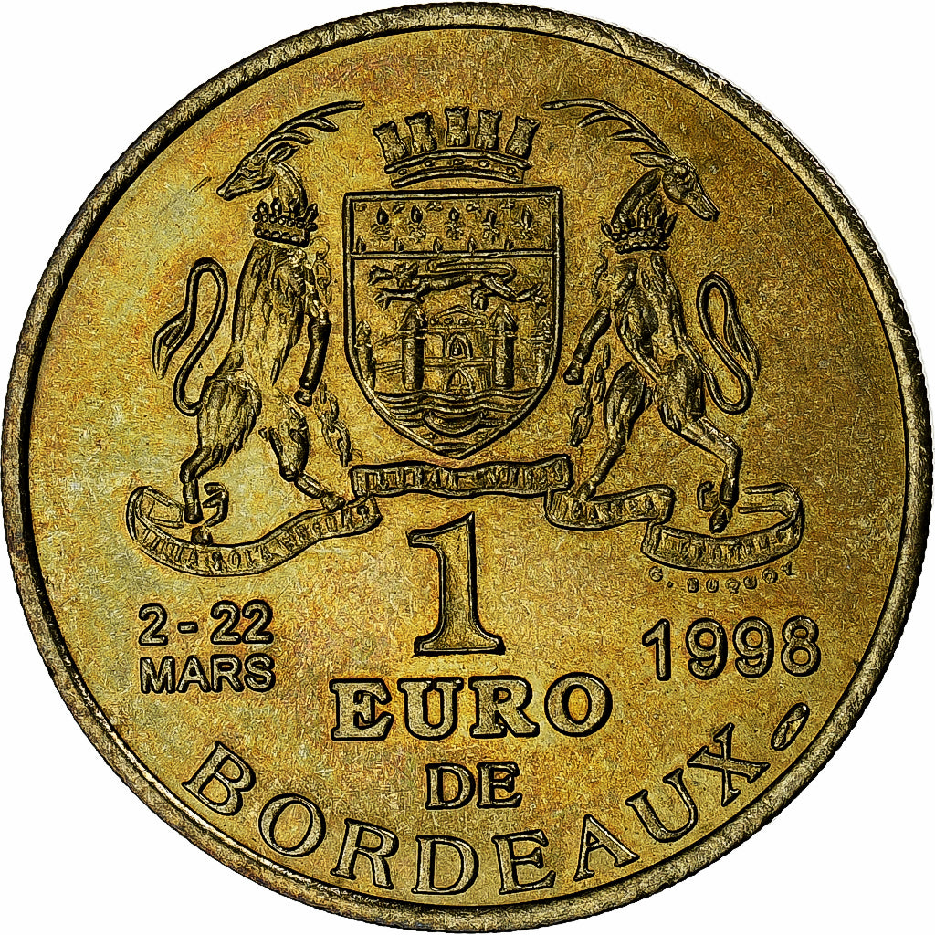France, 1 Euro, Euro des Villes, 1998, BORDEAUX, MS(63), Bi-Metallic
