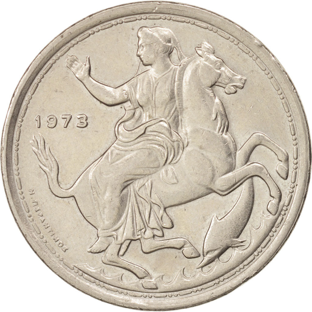 GREECE, 20 Drachmai, 1973, KM #111, AU(50-53), Copper-Nickel, 30, 11.93
