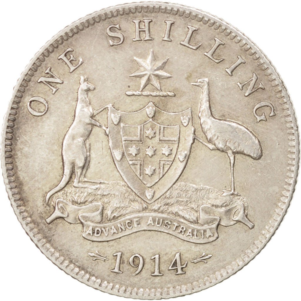 AUSTRALIA, Shilling, 1914, KM #26, AU(50-53), Silver, 24, 5.61