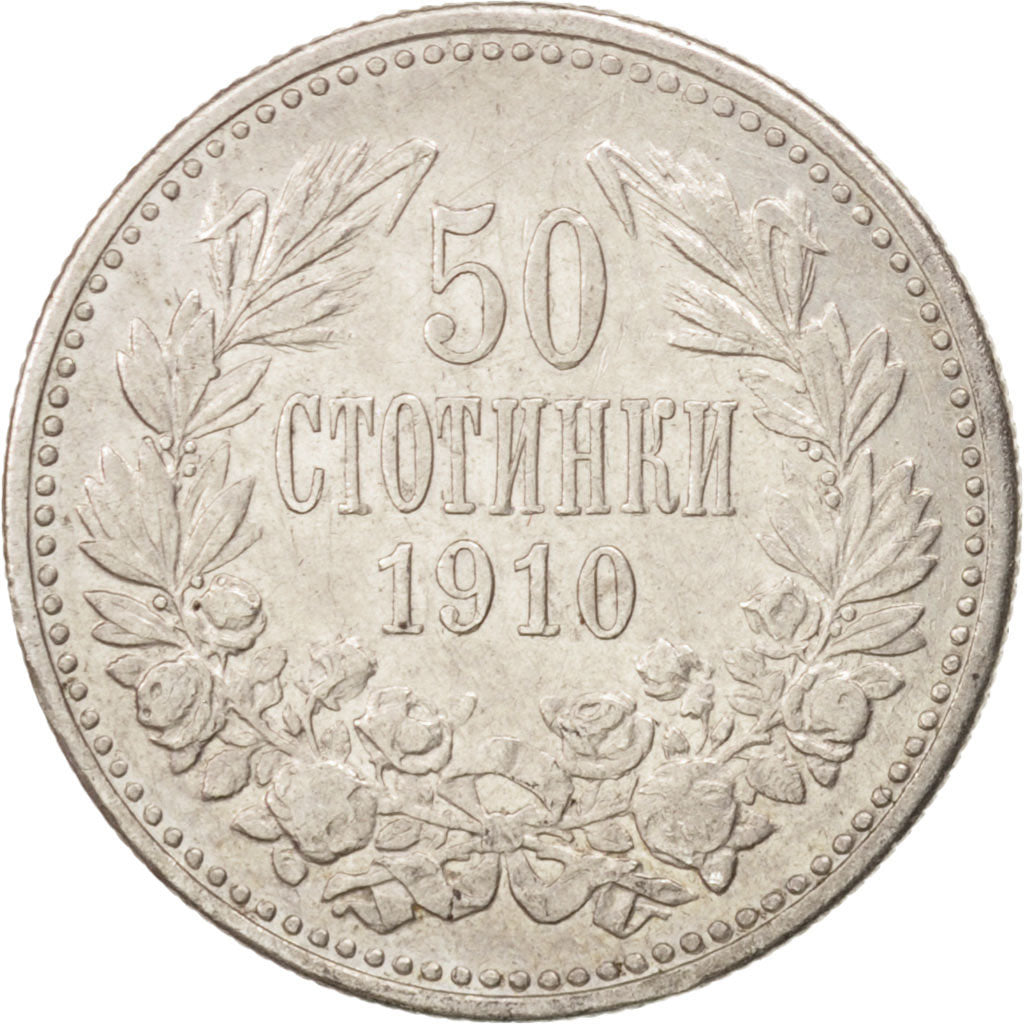BULGARIA, 50 Stotinki, 1910, KM #27, EF(40-45), Silver, 2.48