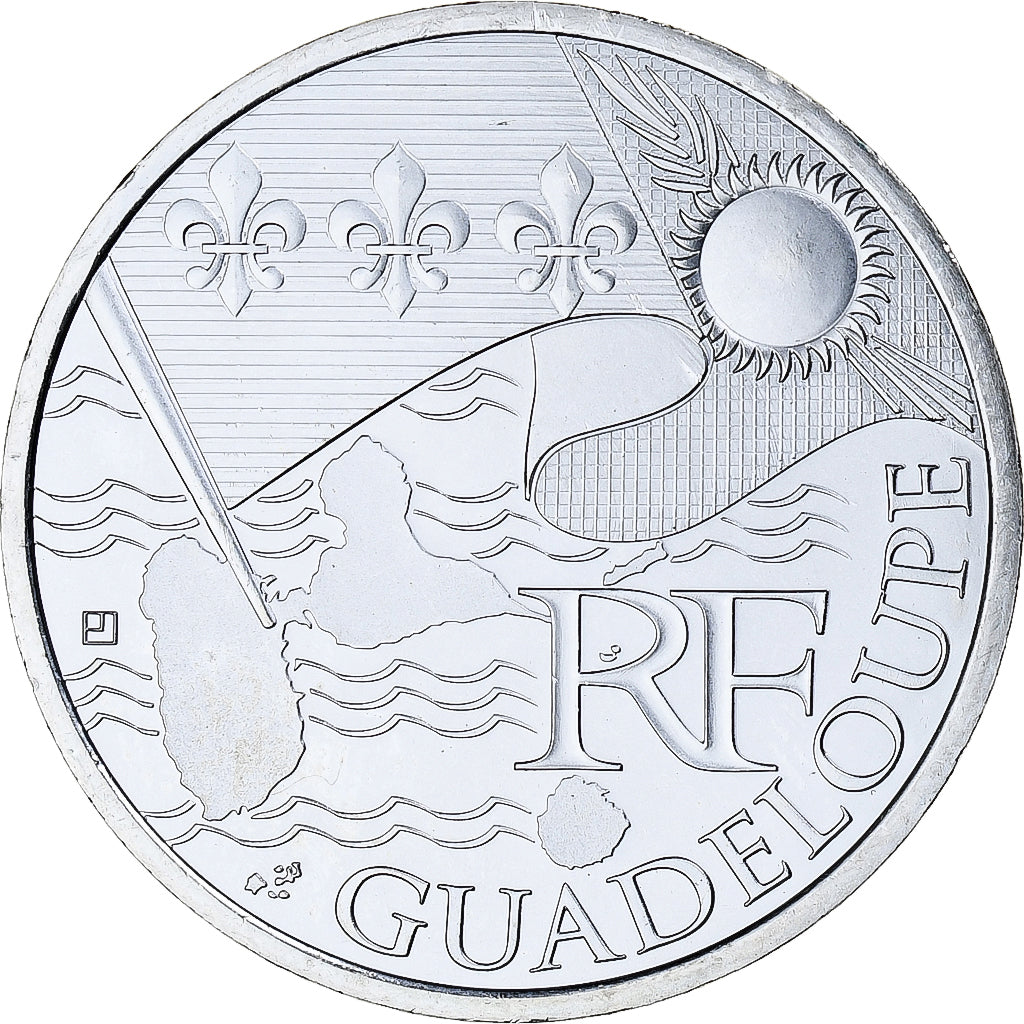 France, 10 Euro, Guadeloupe, 2010, Paris, MS(65-70), Silver, Gadoury:EU399