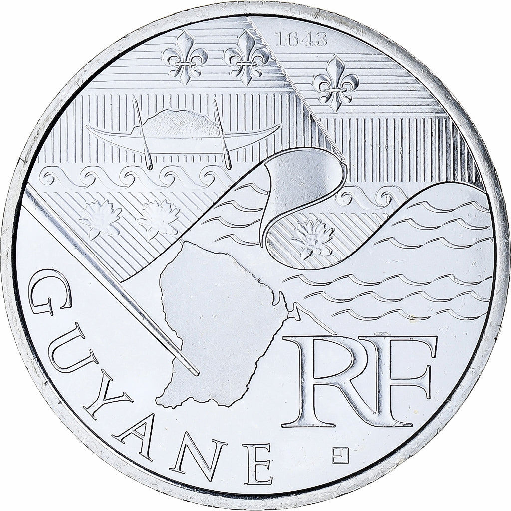 France, 10 Euro, 2010, Paris, Guyane, MS(65-70), Silver, KM:1654