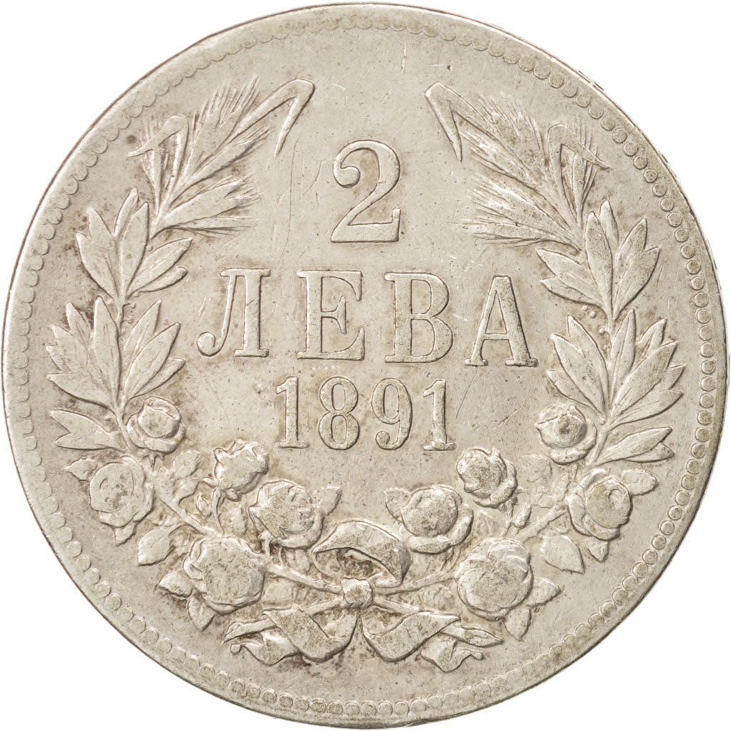 BULGARIA, 2 Leva, 1891, Kormoczbanya, KM #14, EF(40-45), Silver, 9.82
