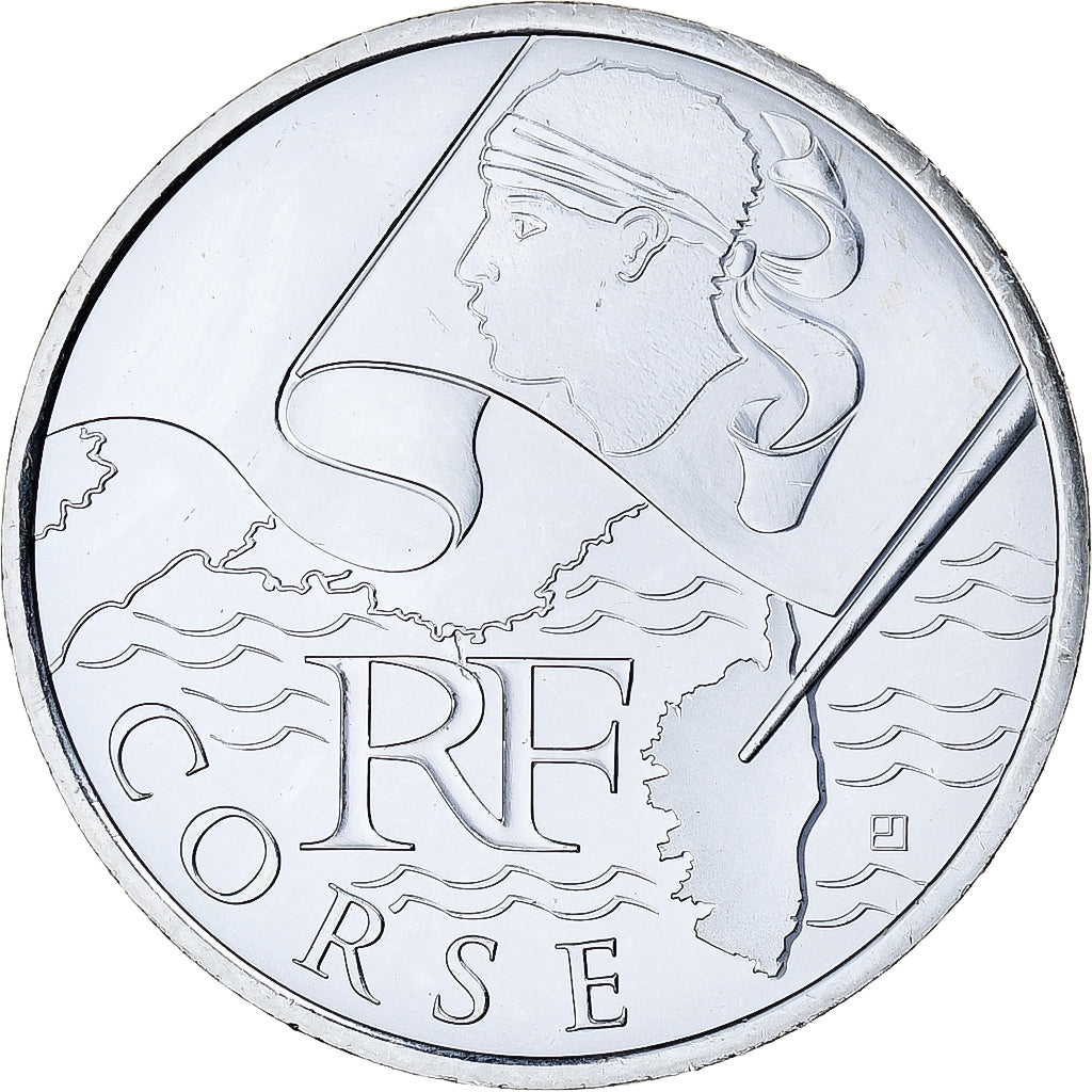 France, 10 Euro, Corse, 2010, MS(65-70), Silver