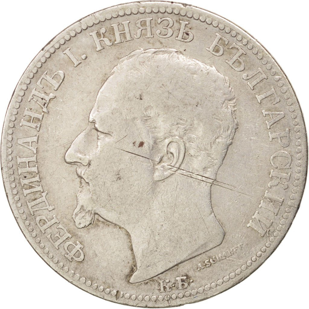 BULGARIA, 2 Leva, 1891, Kormoczbanya, KM #14, EF(40-45), Silver, 9.87