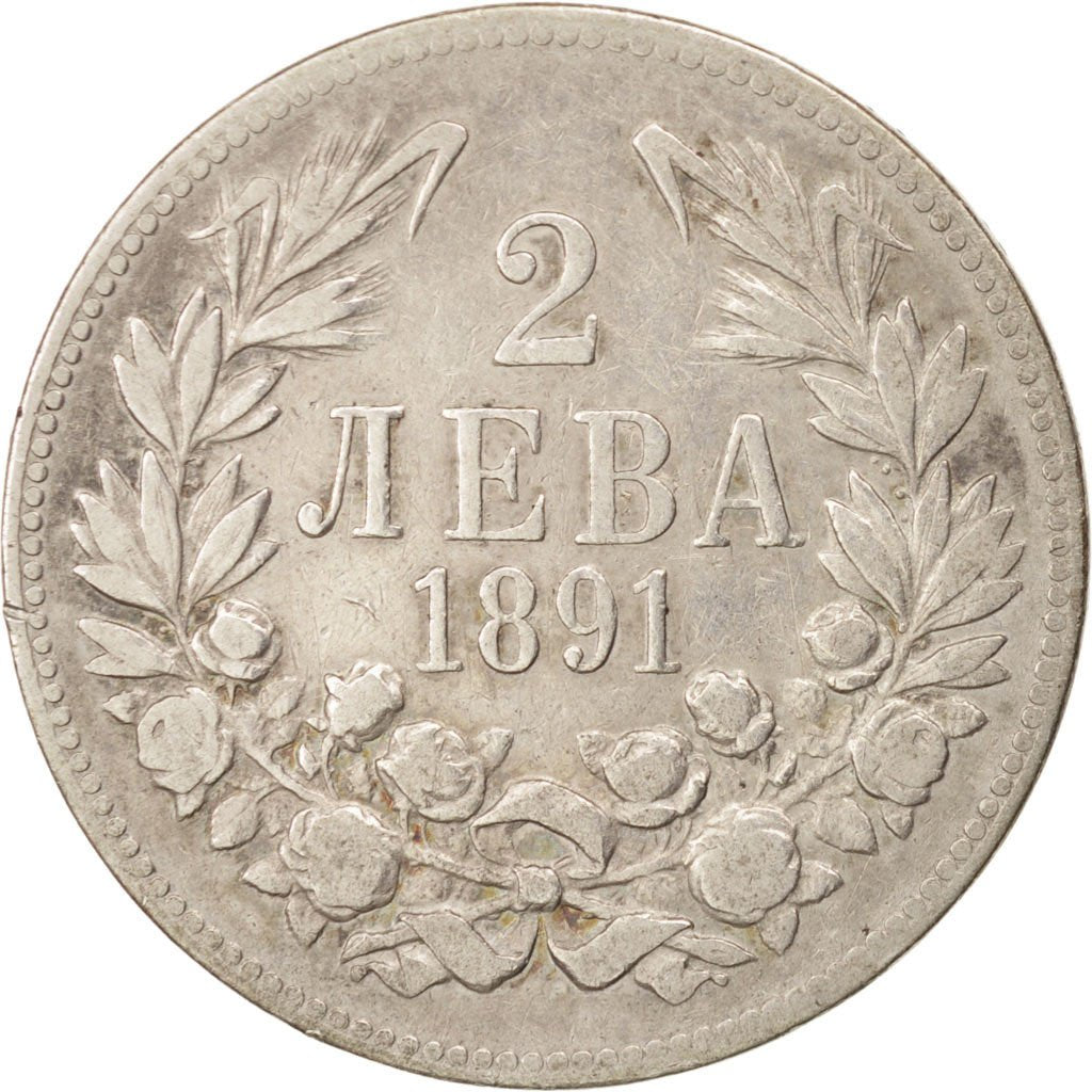 BULGARIA, 2 Leva, 1891, Kormoczbanya, KM #14, EF(40-45), Silver, 9.87