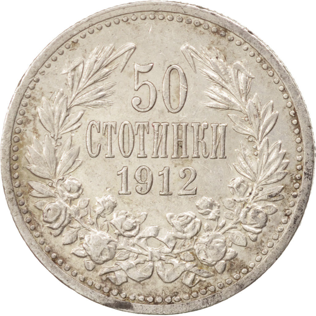 BULGARIA, 50 Stotinki, 1912, KM #30, AU(50-53), Silver, 18.06, 2.48