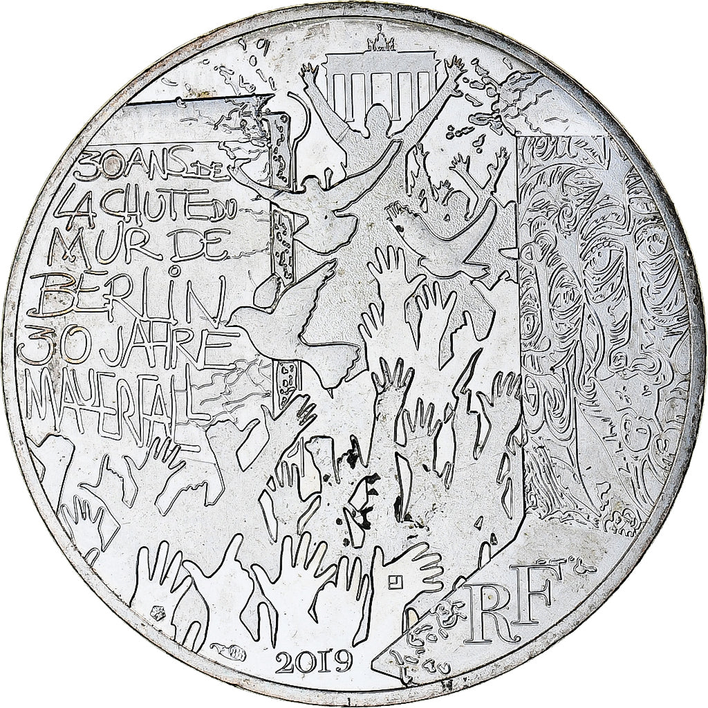 France, 10 Euro, Chute du Mur de Berlin, 2019, Paris, MS(65-70), Silver, KM:New