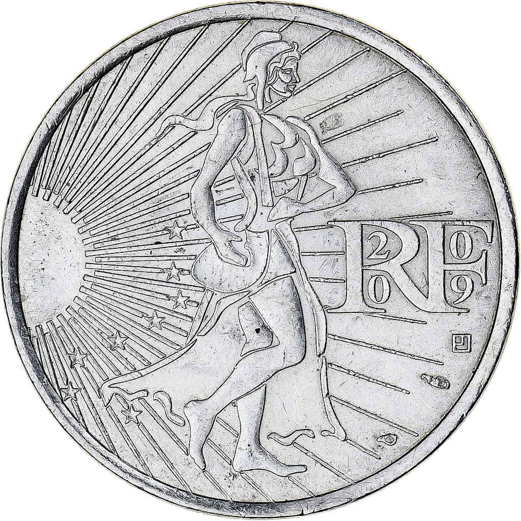 Francja, 10 Euro, 2009, Monnaie de Paris, Semeuse, MS(63), Srebro