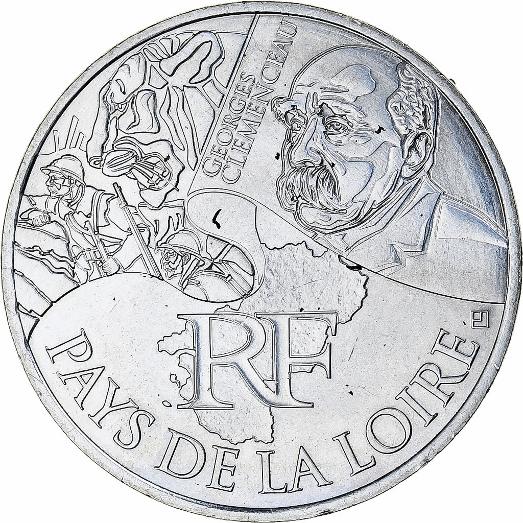 France, 10 Euro, Pays de la Loire, 2012, Paris, MS(64), Silver, KM:1881