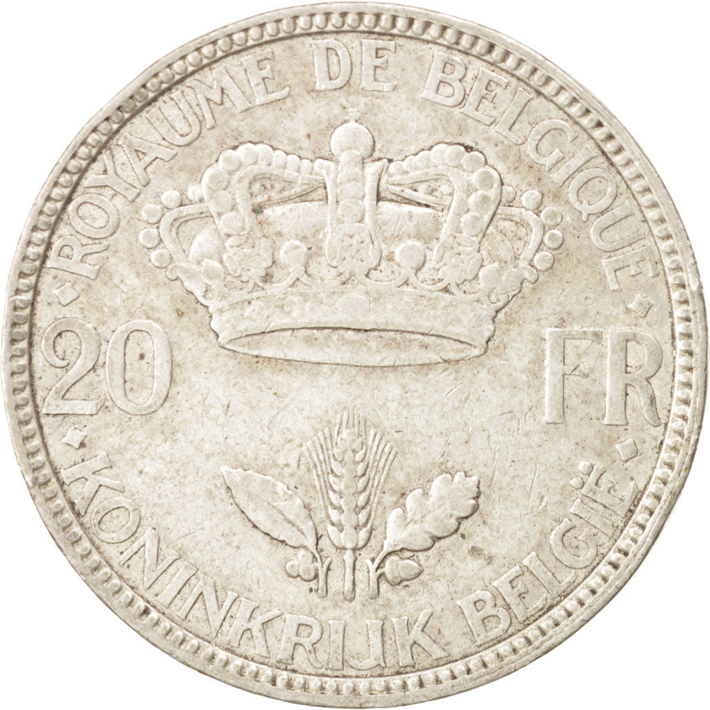 Belgium, 20 Francs, 1935, KM #105, EF(40-45), Silver, 10.94