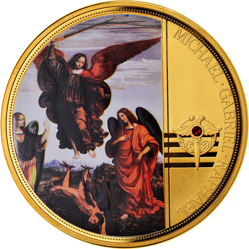 Francia, medalla, Les Archanges, Michael, Gabriel, Raphael, FDC, Copper Gilt