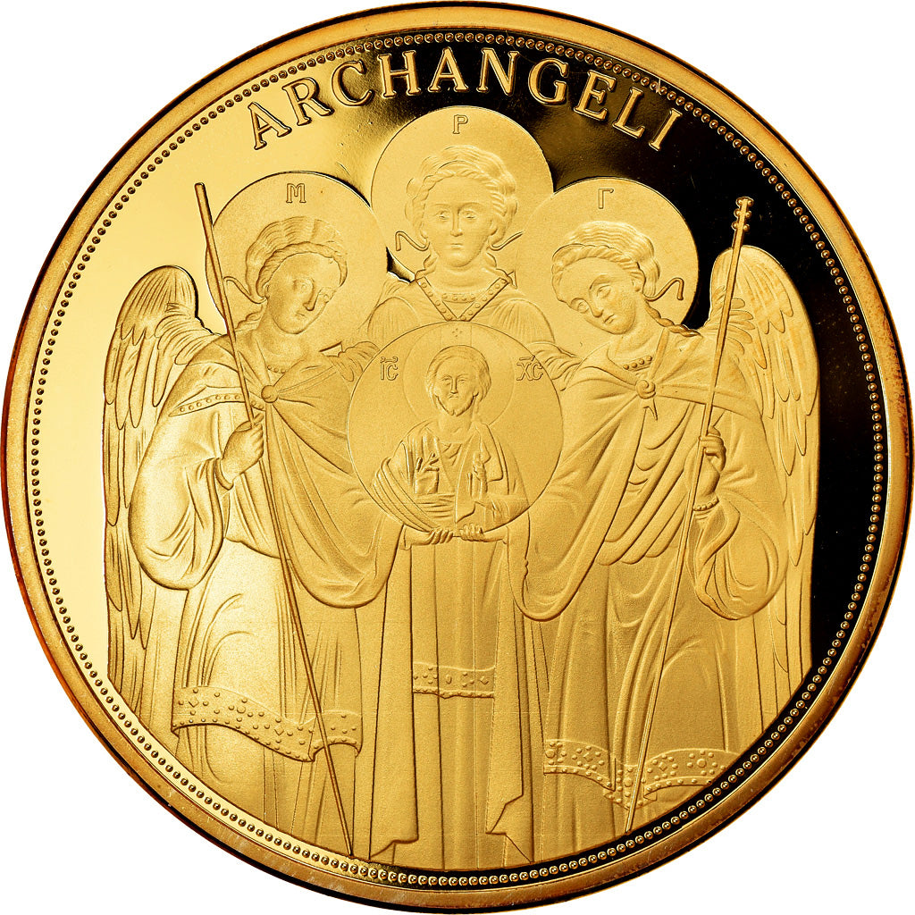 Francia, medalla, Les Archanges, Michael, Gabriel, Raphael, FDC, Copper Gilt