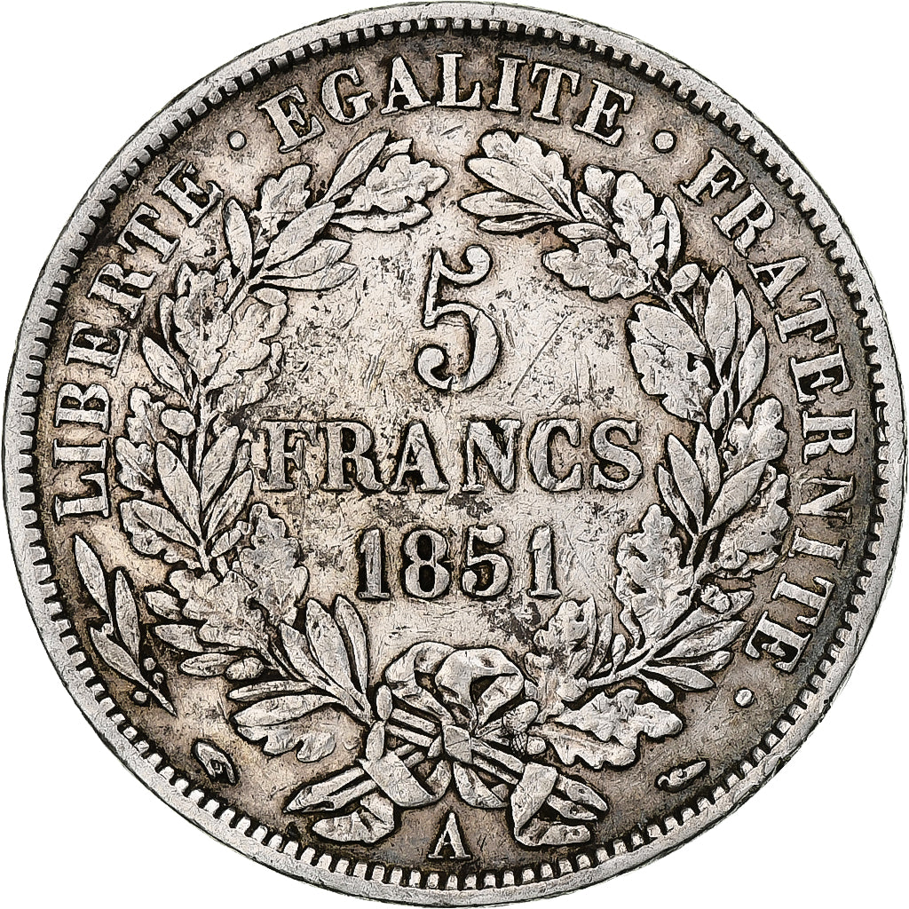 Moneta, Francia, Cérès, 5 Francs, 1851, Paris, BB, Argento, KM:761.1