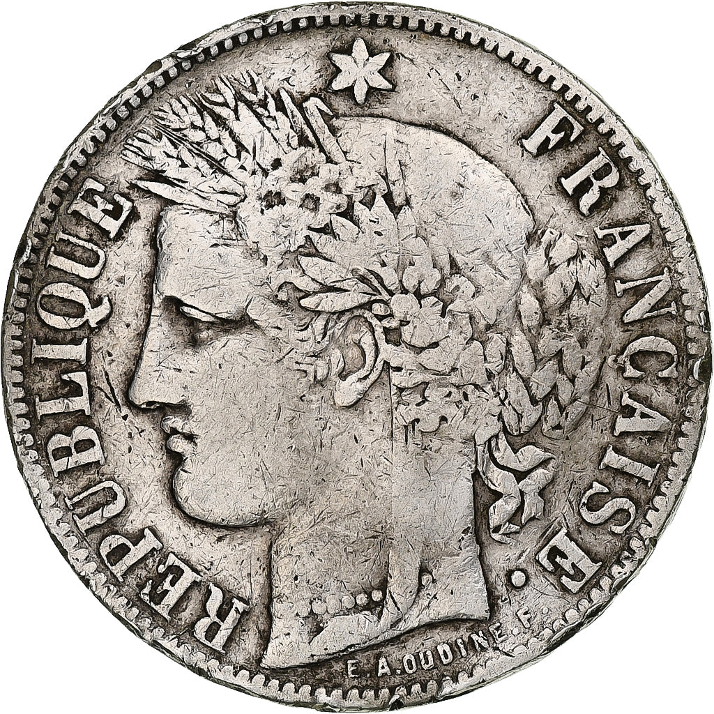 Moneta, Francia, Cérès, 5 Francs, 1870, Bordeaux, MB, Argento, KM:818.2