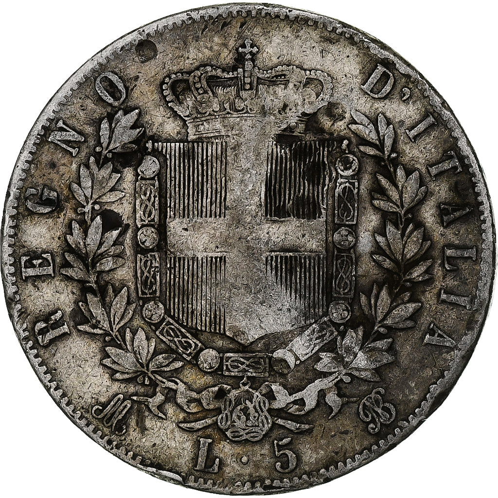 Moneda, Italia, Vittorio Emanuele II, 5 Lire, 1870, Milan, BC, Plata, KM:8.3