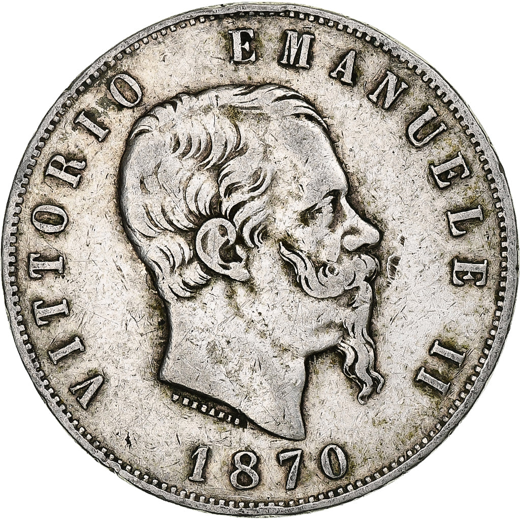 Munten, Italië, Vittorio Emanuele II, 5 Lire, 1870, Milan, FR+, Zilver, KM:8.3