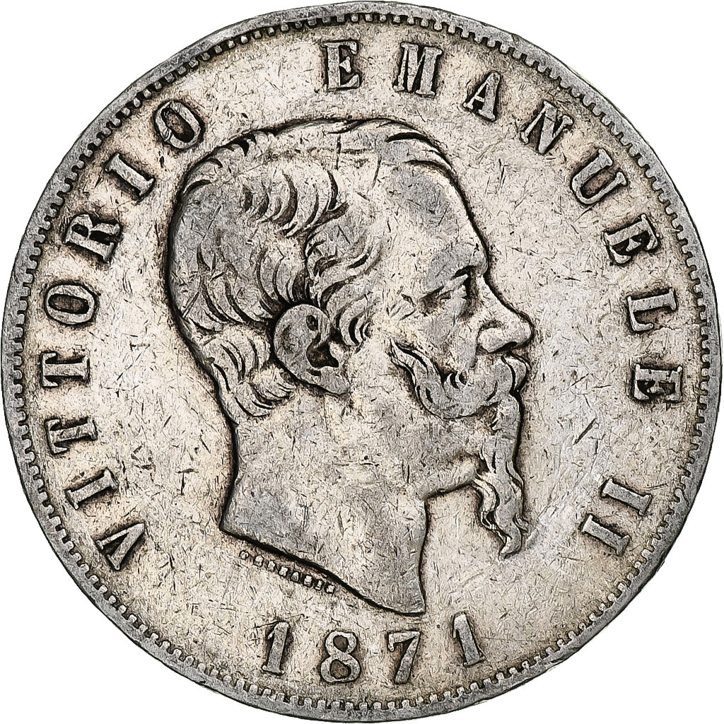 Monnaie, Italie, Vittorio Emanuele II, 5 Lire, 1871, Milan, TB+, Argent, KM:8.3