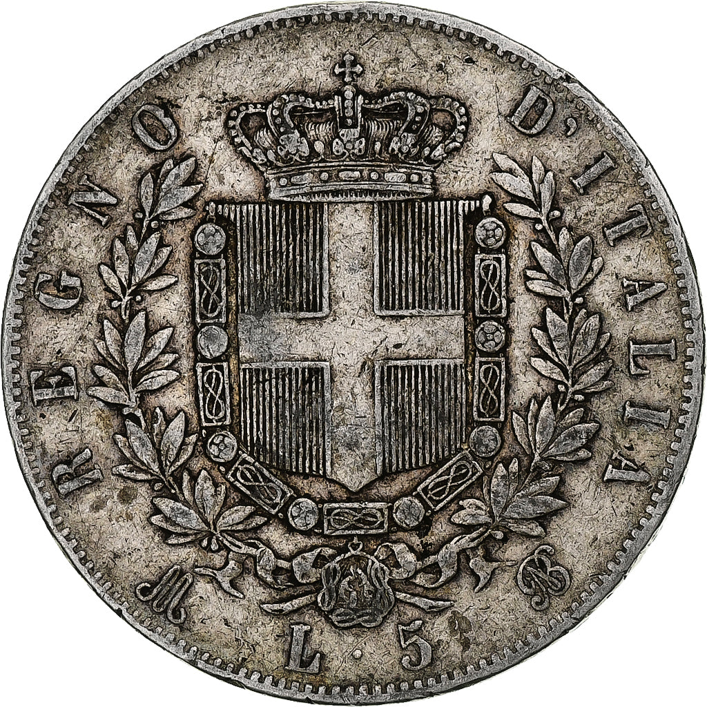Moeda, Itália, Vittorio Emanuele II, 5 Lire, 1871, Milan, VF(30-35), Prata