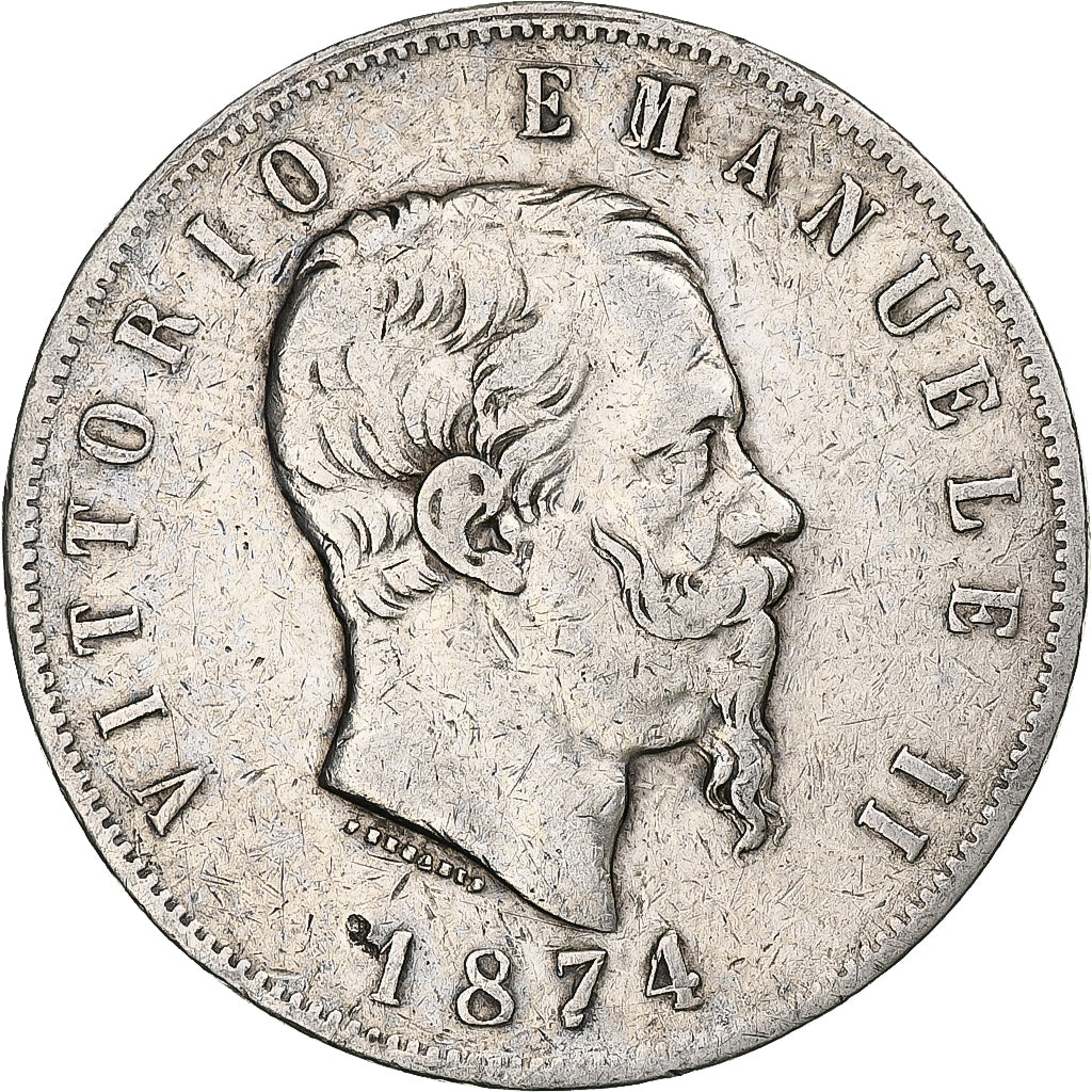 Münze, Italien, Vittorio Emanuele II, 5 Lire, 1874, Milan, S+, Silber, KM:8.3