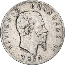 Münze, Italien, Vittorio Emanuele II, 5 Lire, 1874, Milan, S+, Silber, KM:8.3