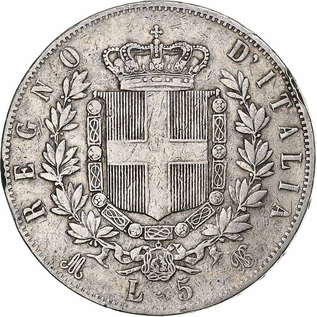 Münze, Italien, Vittorio Emanuele II, 5 Lire, 1874, Milan, S+, Silber, KM:8.3