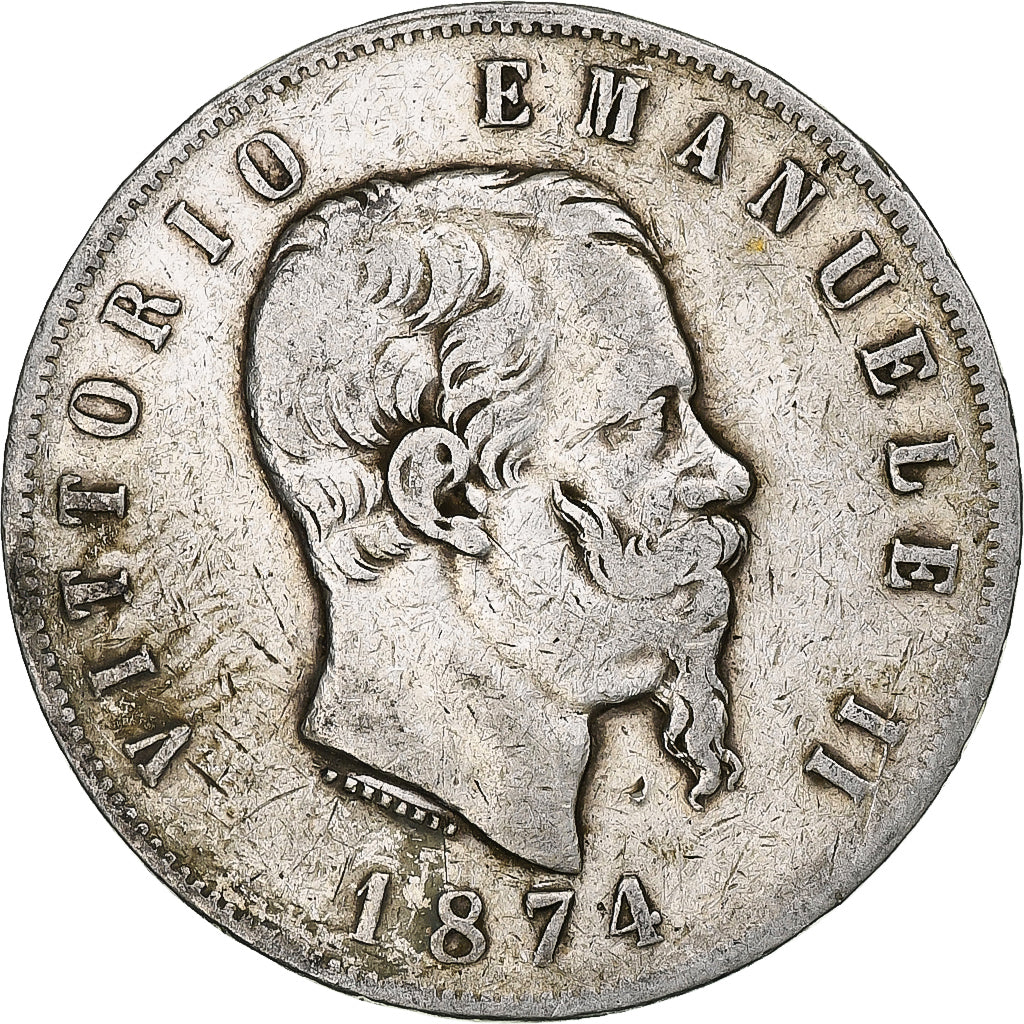 Coin, Italy, Vittorio Emanuele II, 5 Lire, 1874, Milan, VF(30-35), Silver