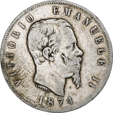 Coin, Italy, Vittorio Emanuele II, 5 Lire, 1874, Milan, VF(30-35), Silver