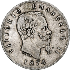 Monnaie, Italie, Vittorio Emanuele II, 5 Lire, 1874, Milan, TB+, Argent, KM:8.3